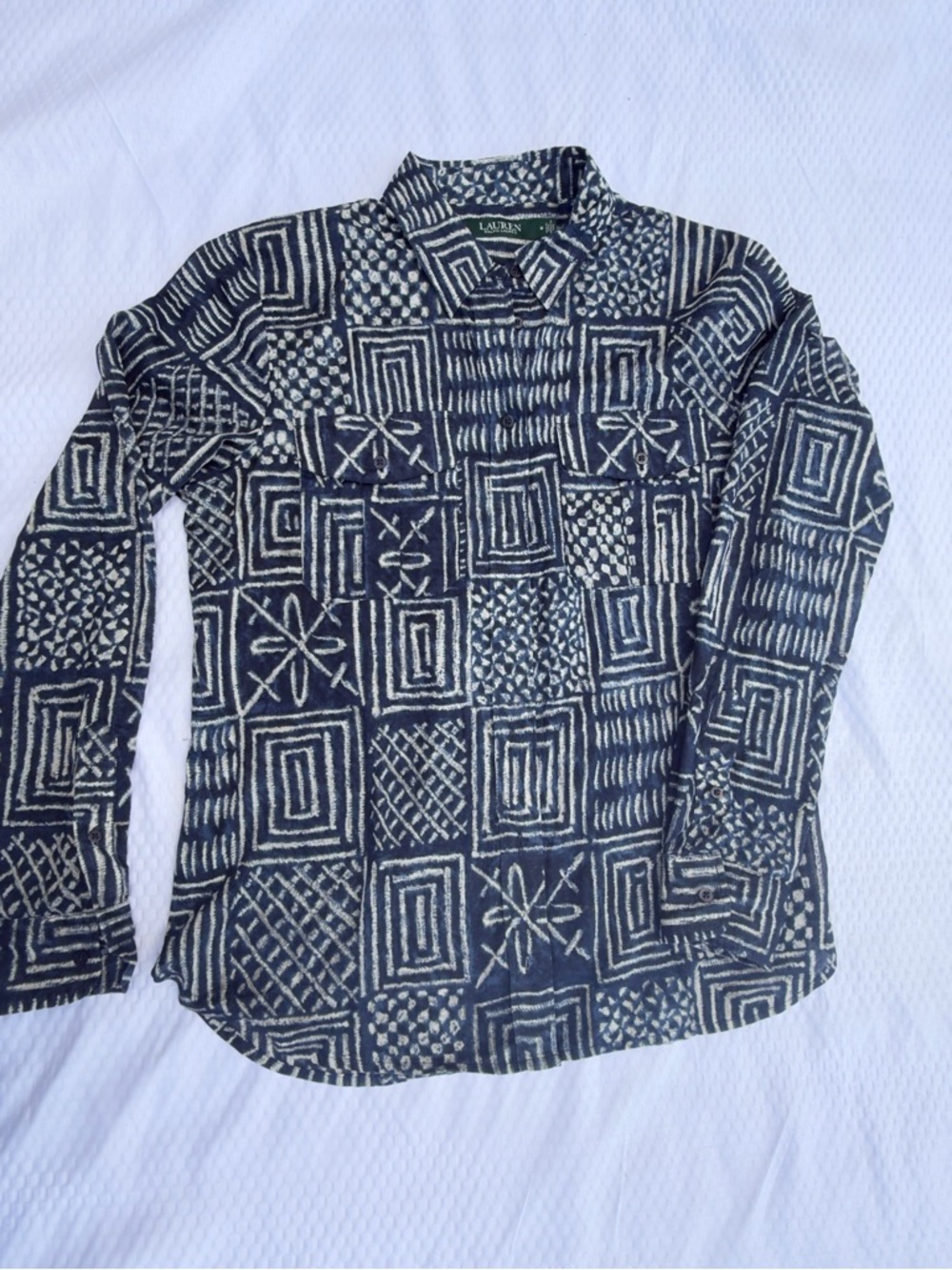 Lauren Ralph Lauren Navy & Cream Geometric Button-Up Shirt